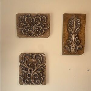 Decorative Ceramic Wall Plaques Set in Brown